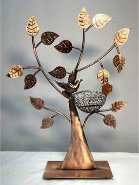 Metal Tree Sculpture With Bird & Nest Or Jewelry Tree